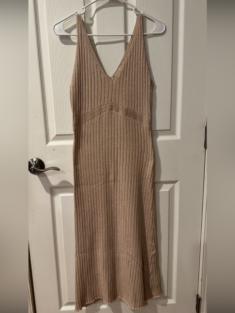 Lush Ribbed V-Neck Maxi Dress - Beige